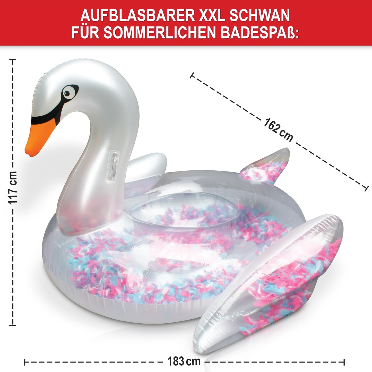 ONBEST inflatable XXXL swimming animal with feathers - 183x162x117 cm - water animal for inflating for adults & kids 14+ - highlight at pool & beach for water fun - bathing air mattress