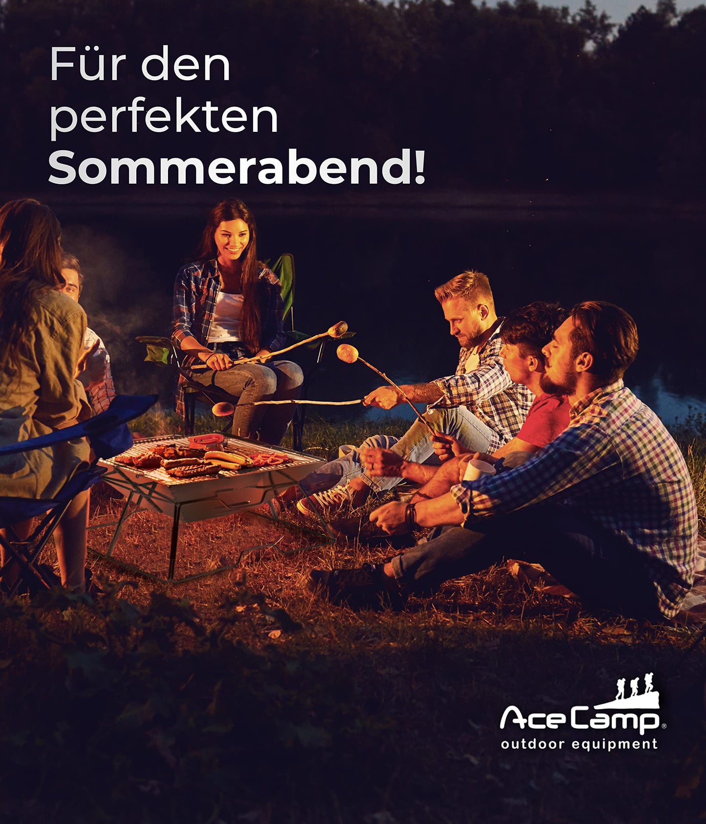 AceCamp® Portable Charcoal Grill - Foldable stainless steel grill for camping, garden, party, and BBQ.