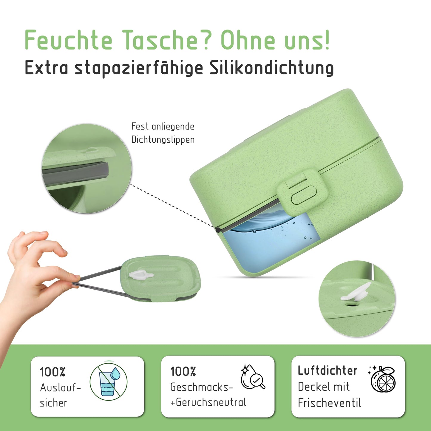 BJORKI® Bento Box for Kids with FREE name sticker - Leak-proof lunchbox with compartments - Sustainable lunchbox for kindergarten & school - The snack box for on the go. (Pastel Green)