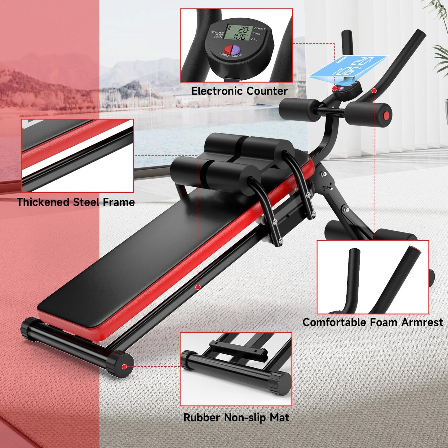 Abdominal Trainer Ab Machine for Home Multifunctional Fitness Equipment for Full Body Workout with LCD Monitor Abdominal Muscle Trainer up to 150kg
