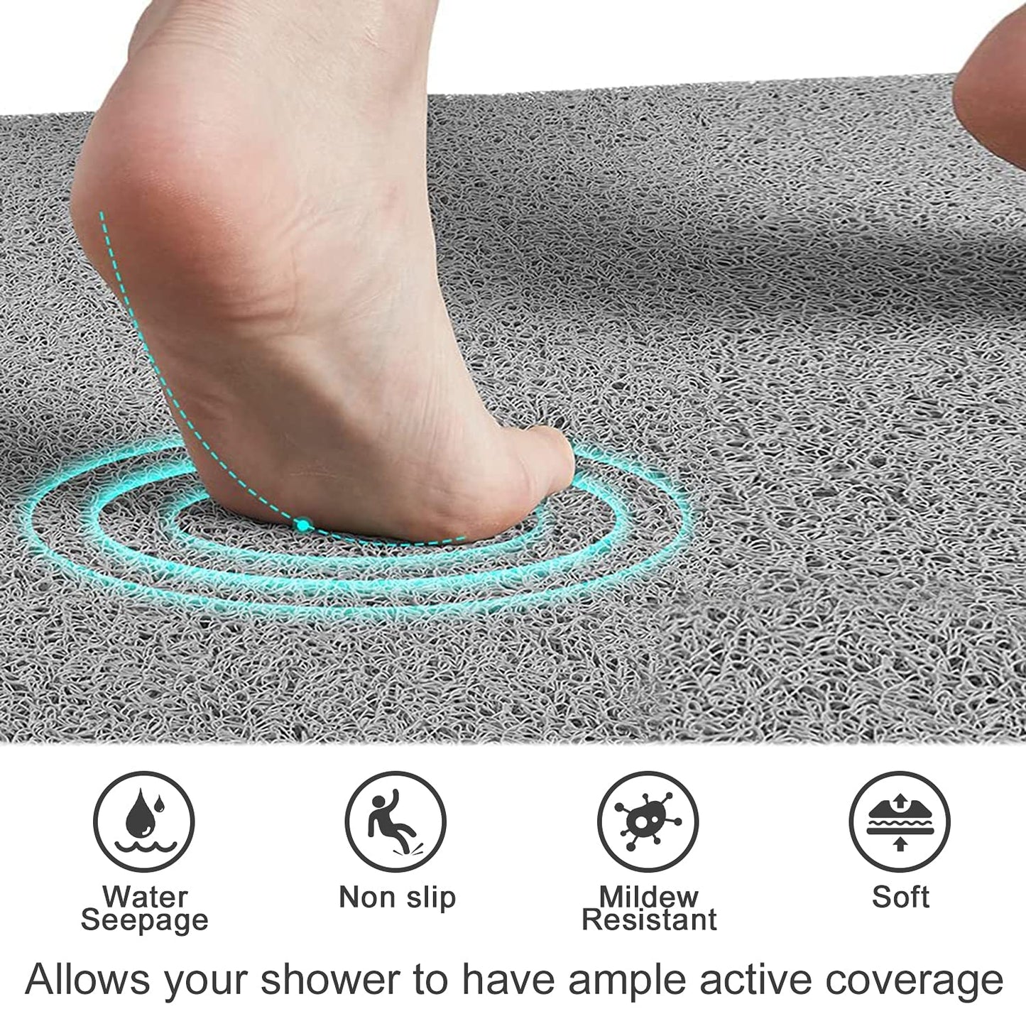Non-slip shower mat, 80 x 80 cm Soft Comfort bathtub mat with drainage holes, Anti-mold, Quick drying, washable PVC shower mats, for wet areas, safe for children and elderly.