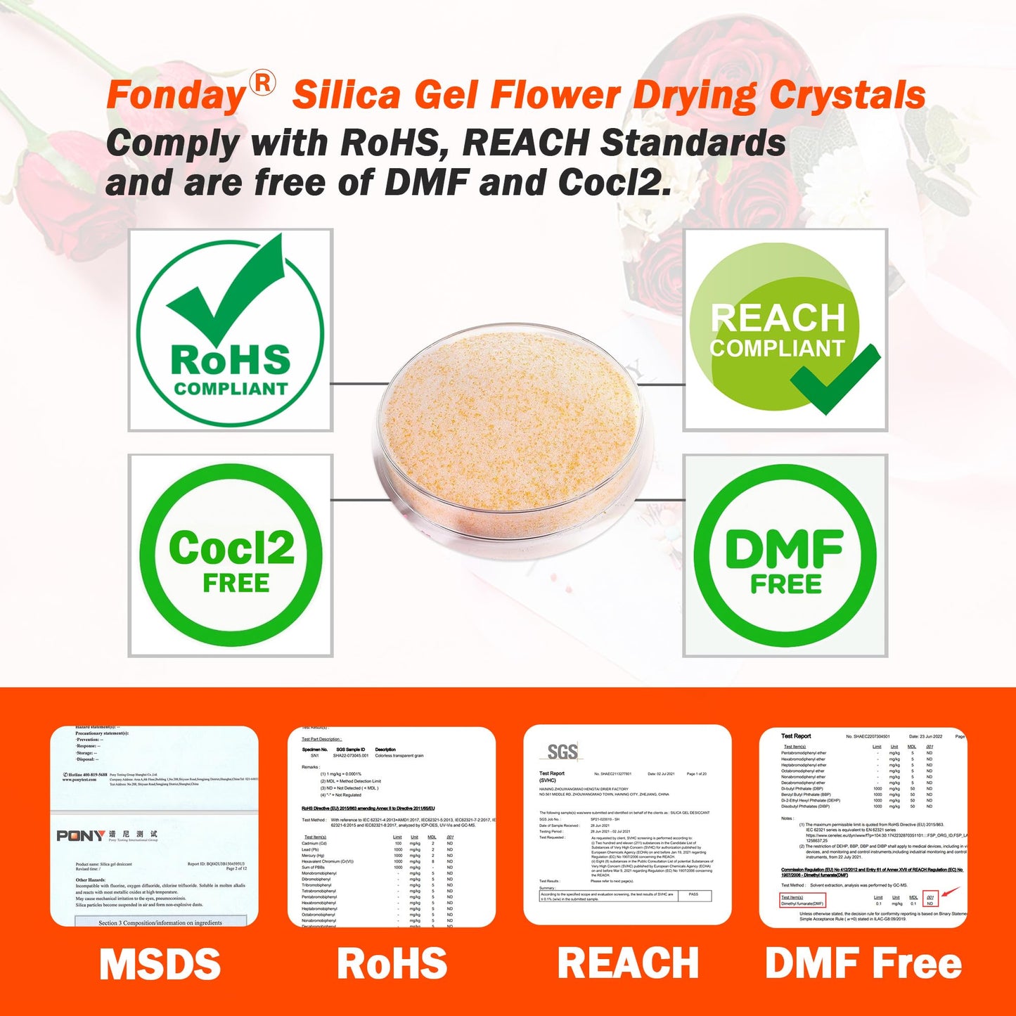 8LBs Flower Drying Crystal, silica gel Fonday with drying crystals for delicate flowers, color indicator reusable (8lbs)