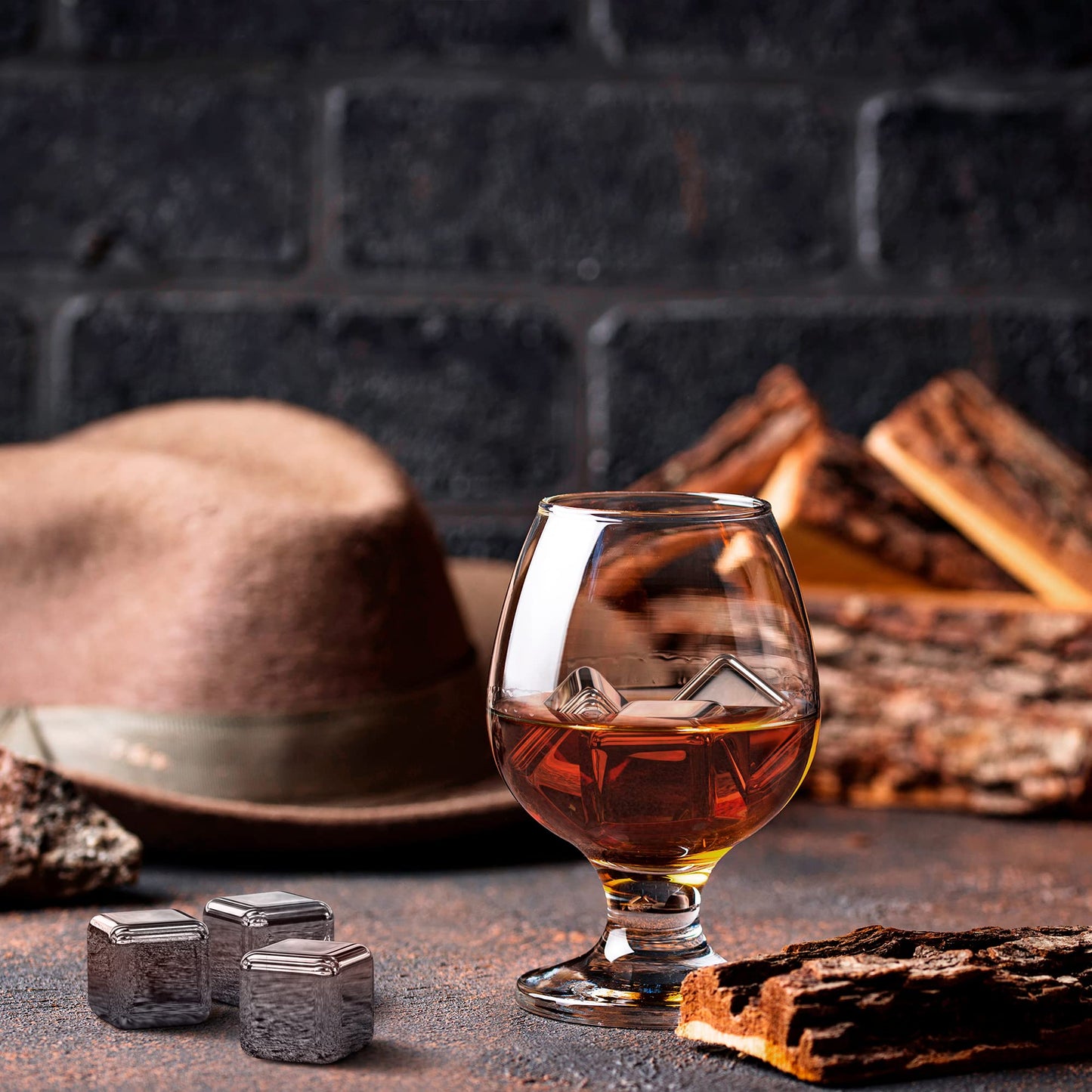 Whiskey Stones Set - 8 Reusable Stainless Steel Ice Cubes, Tongs + Fabric Bag, Whiskey Ice Cubes Metal Cooling Stones Bar Accessories Cocktail Rocks Gin Stones Decorative Accessories Gift Whiskey Stones