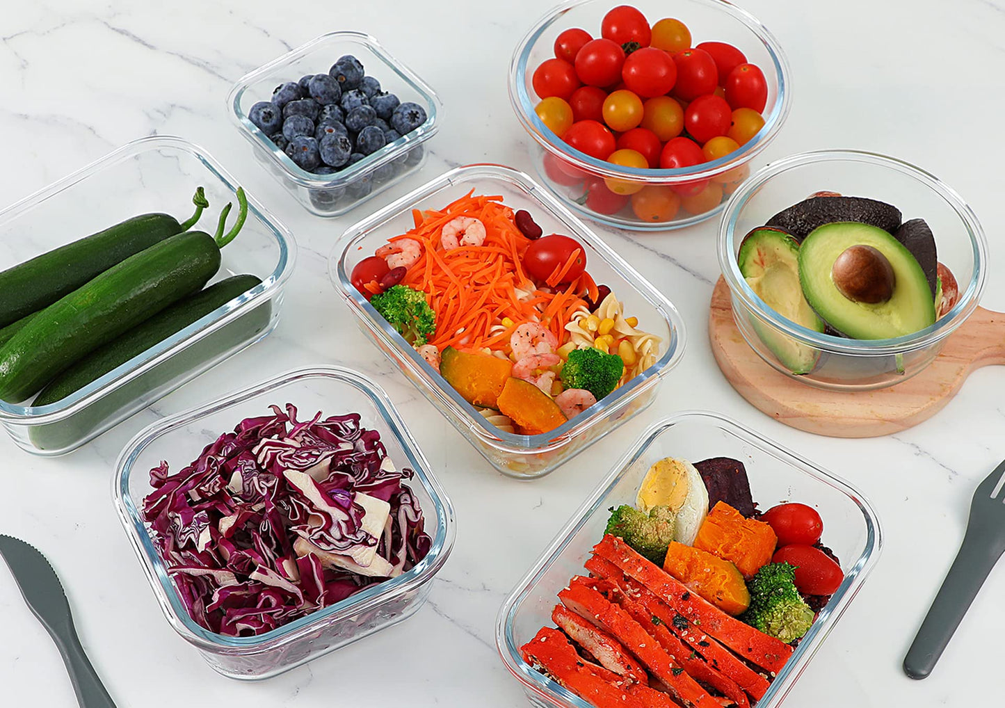 24-piece glass food storage containers with improved snap-lock lids, glass meal prep container set - airtight lunch containers, microwave, freezer, and dishwasher safe, red.