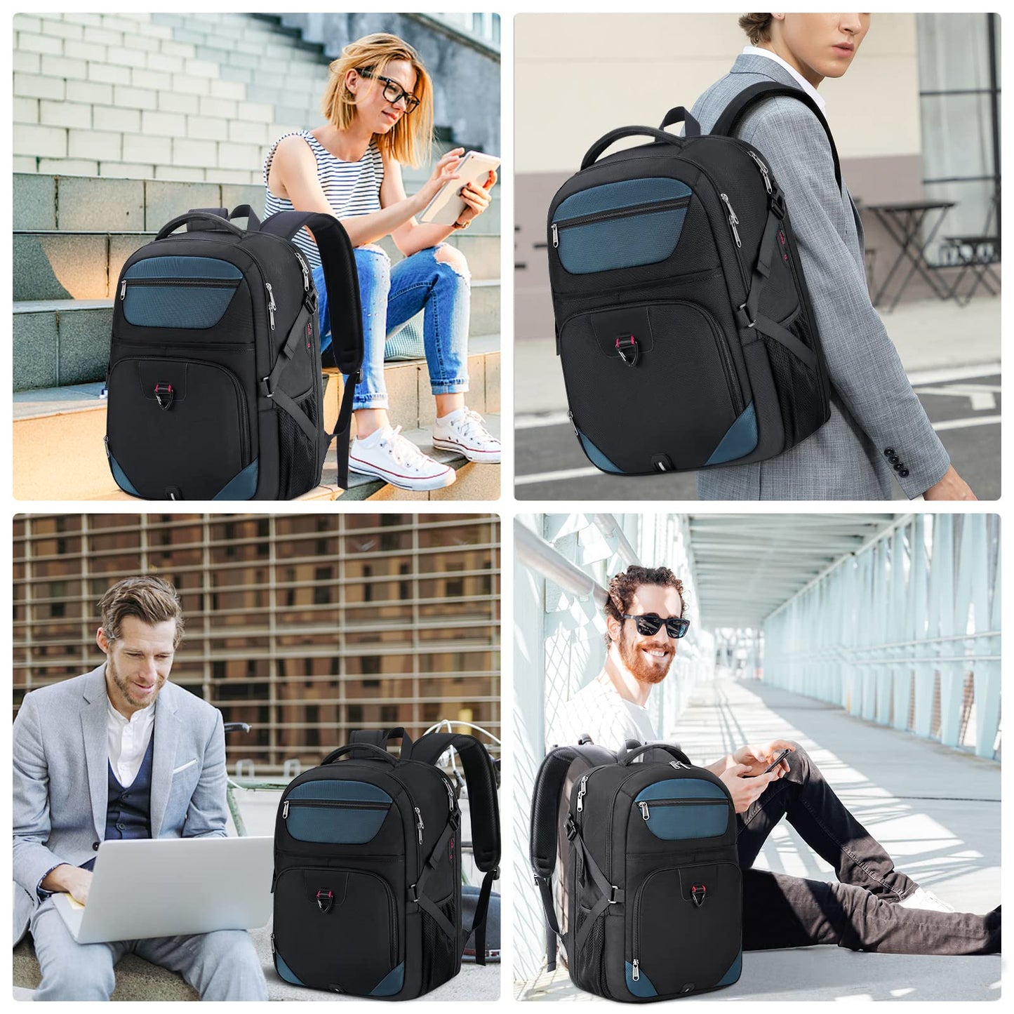 IGOLUMON backpack for men work large laptop backpack 17 inch with USB charging port waterproof school backpack boys teenagers multifunctional business notebook backpack women Blue