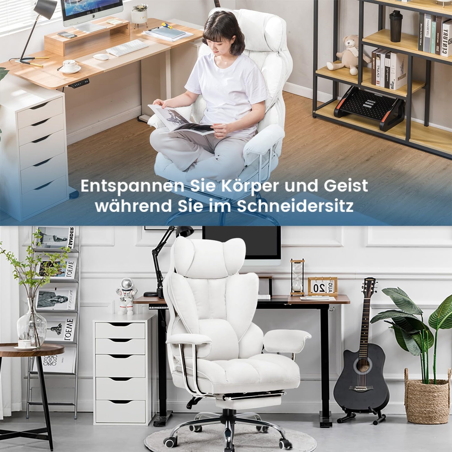 GTPLAYER Gaming Chair, Ergonomic Office Chair with Footrest, Fabric Surface, Spring Seat Cushion, Upholstered Gaming Chair, Gaming Armchair with 150kg Capacity, White.