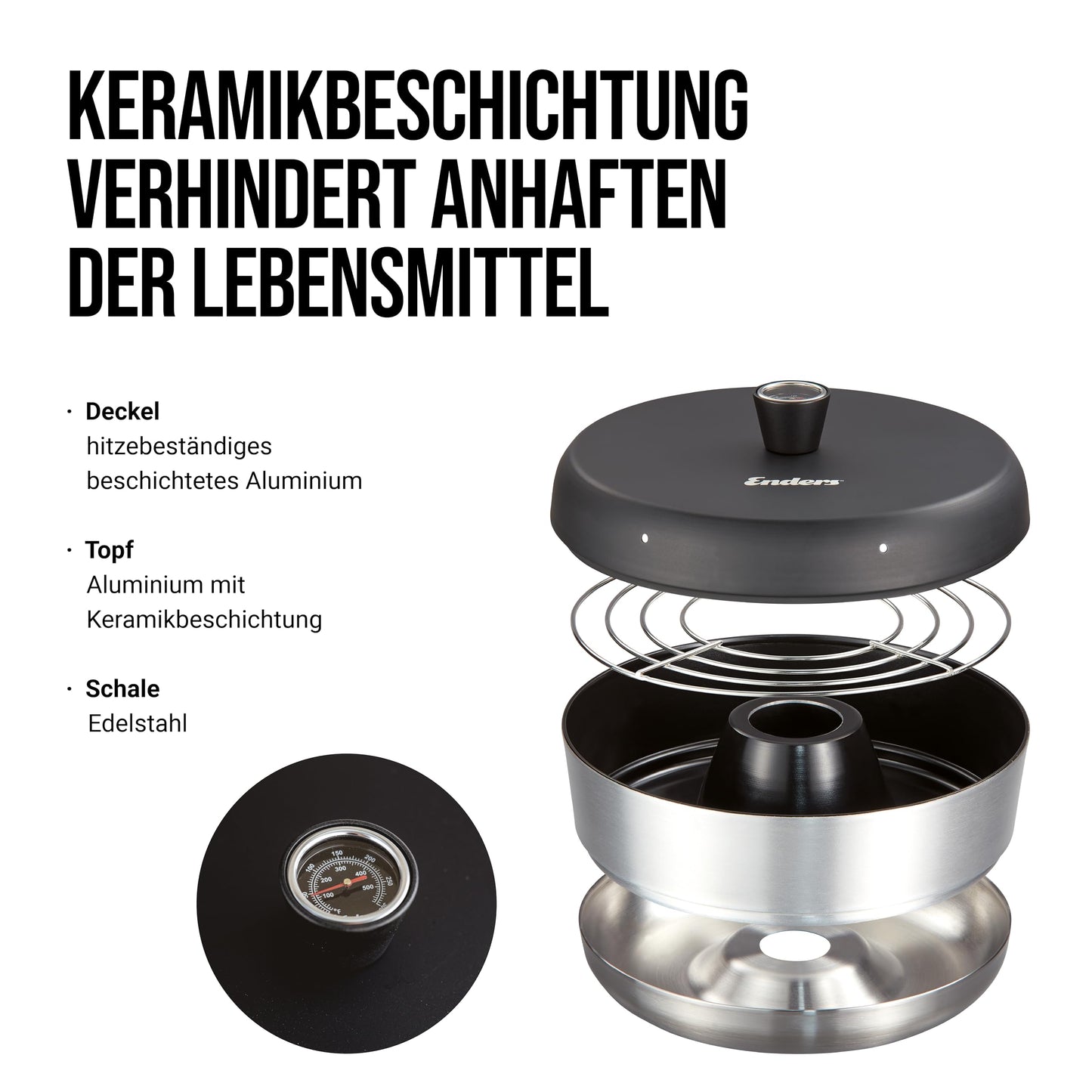 Enders® Mobile Camping Oven VAMO™, for baking, roasting, and cooking, compatible with stoves, grills, or hotplates - except induction, capacity approx. 2.3 liters, built-in thermometer #6866