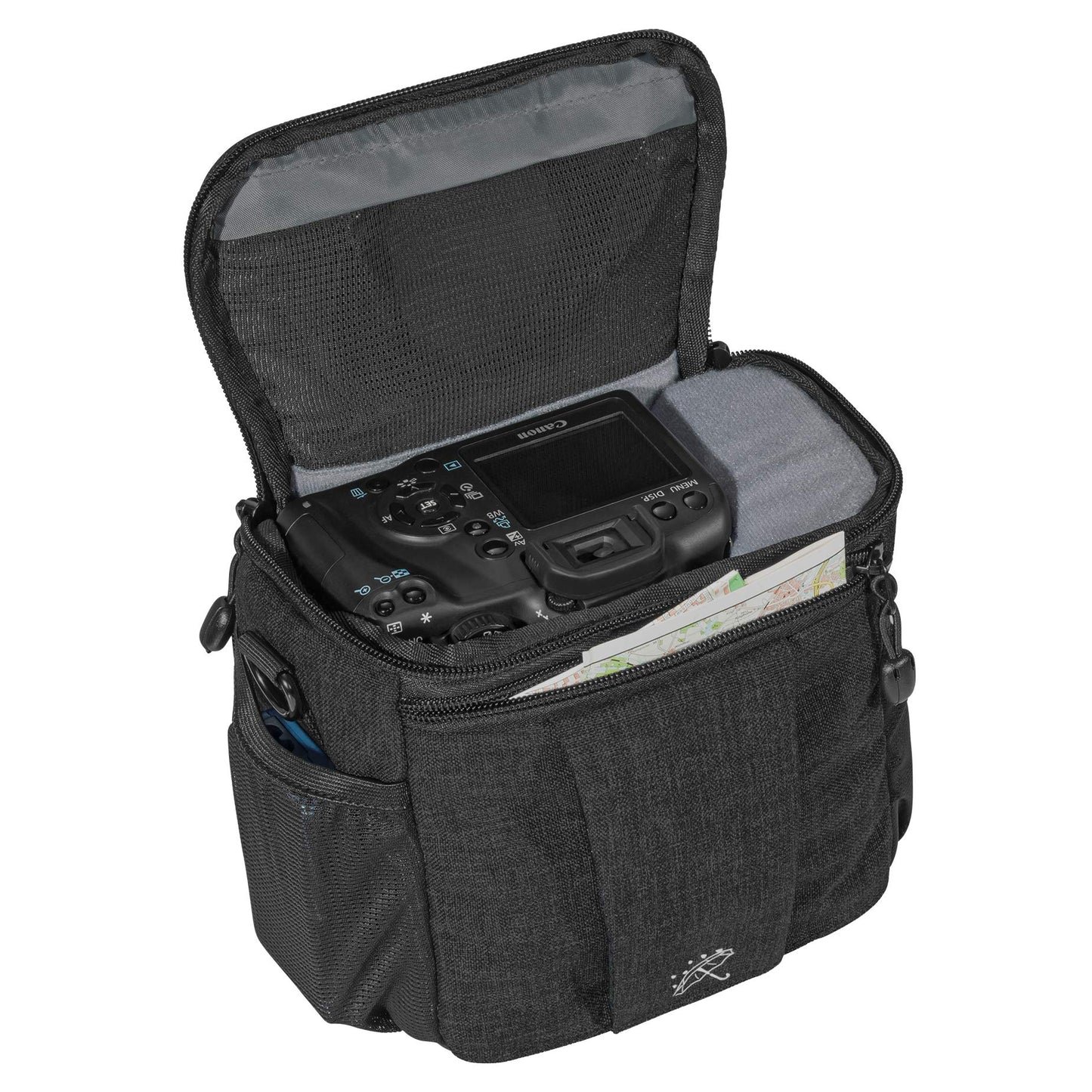 PEDEA DSLR camera bag "Fashion" with screen protector for Canon EOS 5D 5D Mark II 400D 2000D / Nikon D60 D80 D90 D3100 D3200 D3300 D3400 D5300 D7100 / Pentax K 30 K 50 K 500, size L in black.
