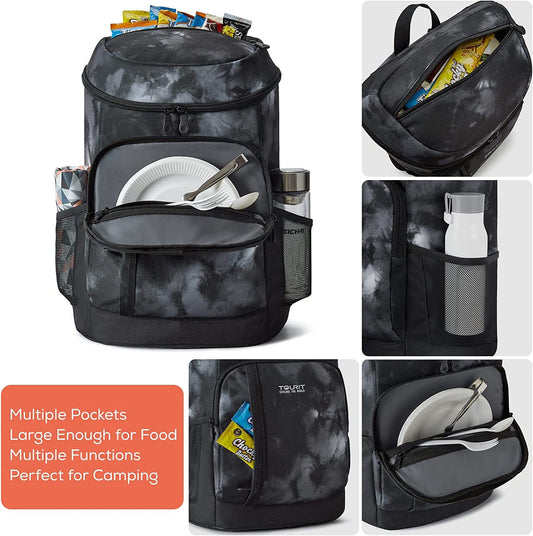 TOURIT Cooler Backpack Lightweight Backpack 28L with Bottle Opener Holds 30 Cans Tie Dye Black