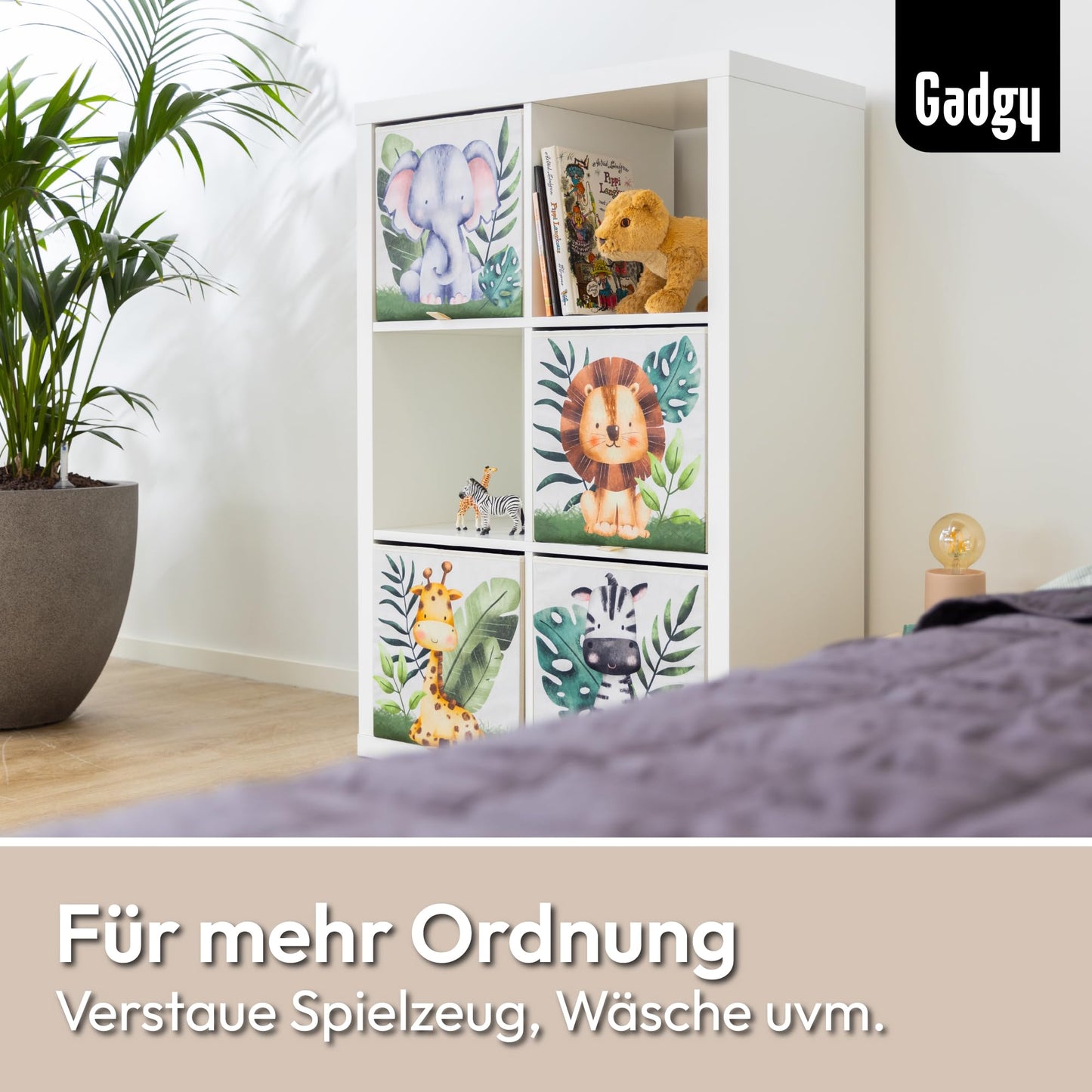 Gadgy Storage Box Kids - Storage Box Kids Room 4 Pack - Compatible with Kallax Kids Boxes - Foldable Kids Storage Boxes 33x33x33 cm - Animal-themed Kids Room Storage Boxes