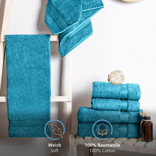 Comfortec 2-piece set bath towels, 70x140cm size, double pack, 100% cotton, towels, terry cloth, soft, absorbent, turquoise.