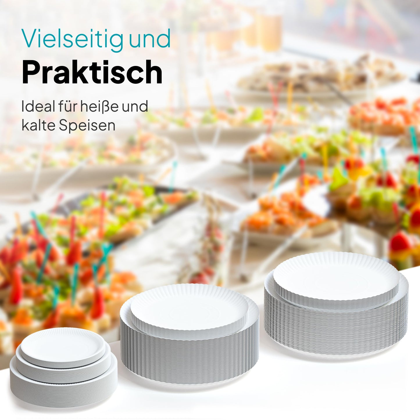 Commerline 200 Pack Round Paper Plates Ø28 cm | High-quality Disposable Plates for Cakes, Parties & Snacks | Disposable Tableware & Single-use Plates for Food, Birthdays & Catering