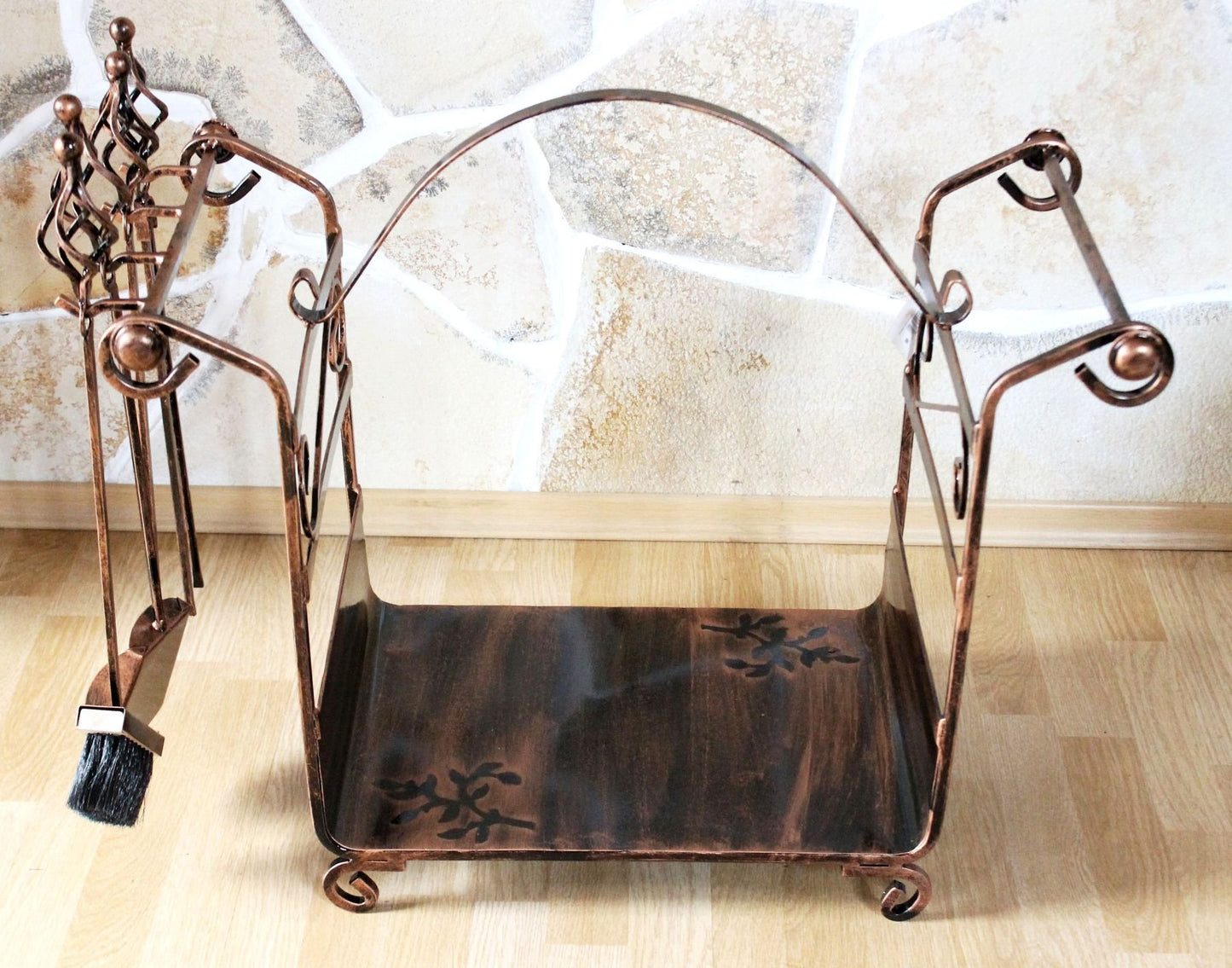Firewood rack with fireplace tools Art.183 Firewood holder 77 cm Wood basket Fireplace set.