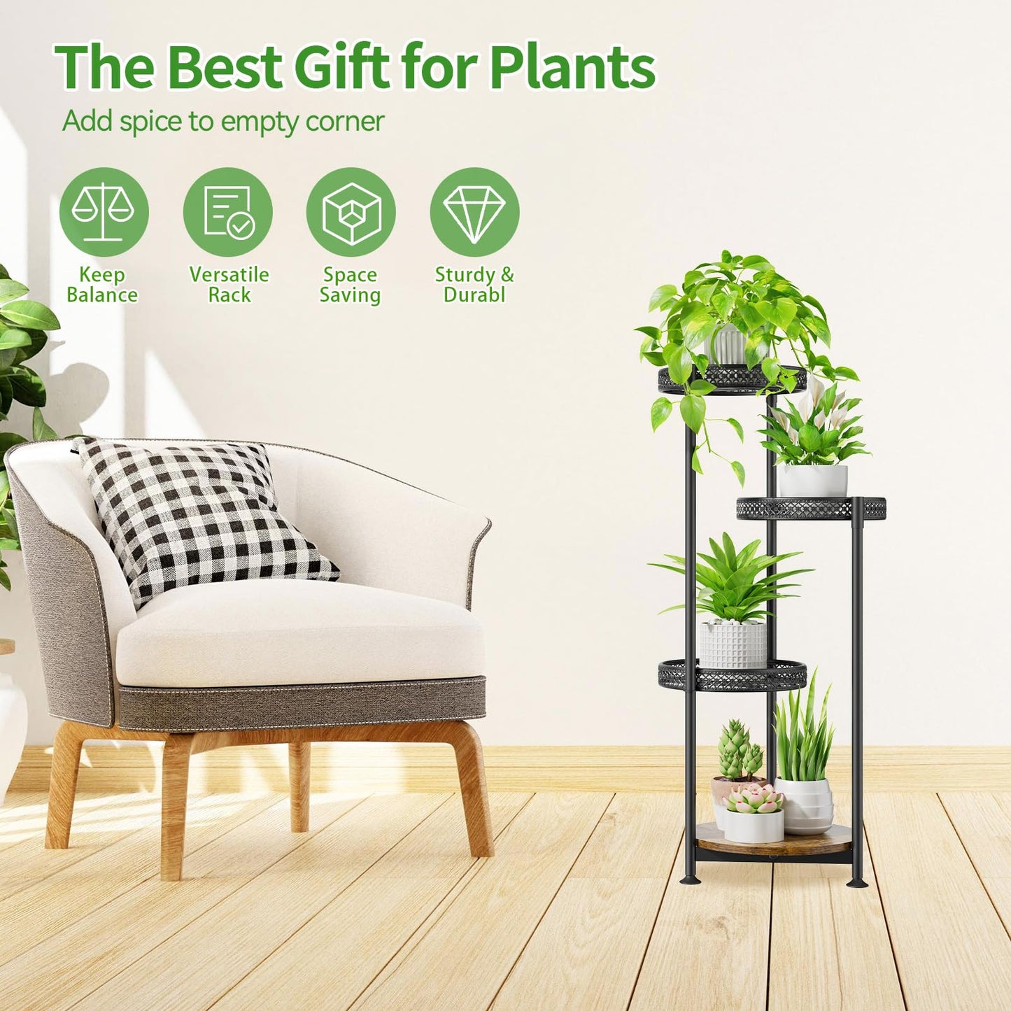 LyTaispuly 4-Tier Metal Plant Stand Flower Display Outdoor, Flower Stand Flower Shelf Flower Rack Tall, Flower Pot Stand Plant Stand for Indoor Outdoor Balcony Garden Living Room, Black