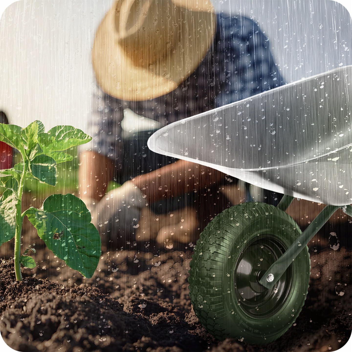 KRUMAD wheelbarrow wheel, puncture-proof, maintenance-free, steel rim, double ball bearings, includes axle, spare wheel for wheelbarrow & transport carts, 4.80/4.00-8, 200 kg load capacity, dark green (PU foam)