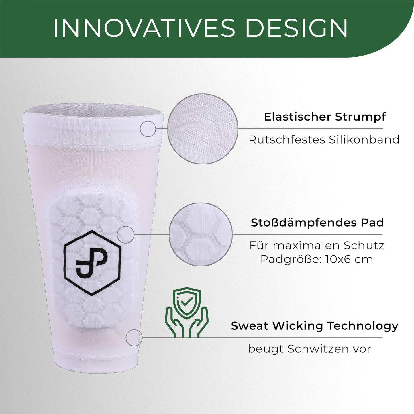 JDP Premium 3in1 Shin Guards, sock with integrated shin guards for soccer, shin guards including soccer socks, soccer shin guards, adult white shin guards.