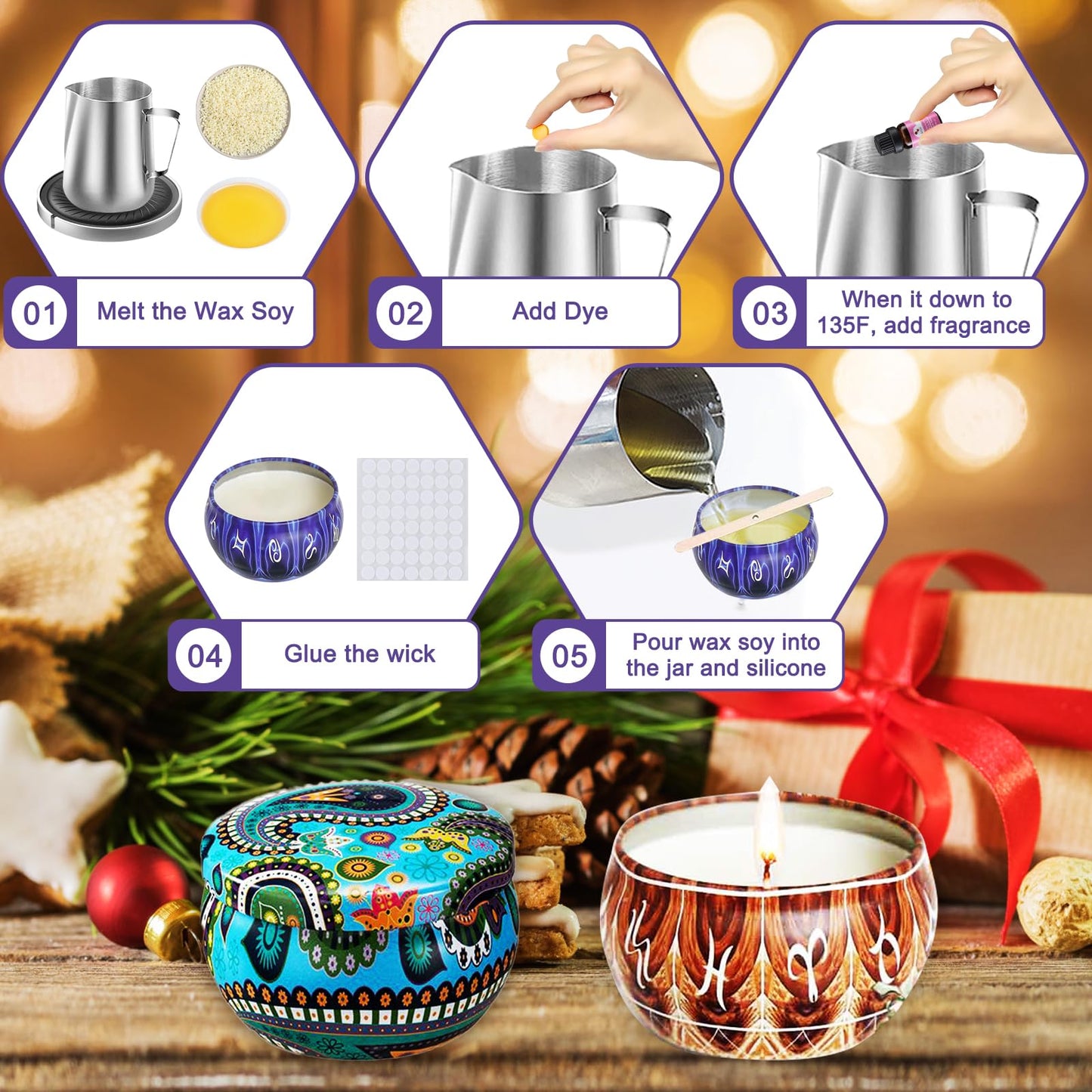 IGUGI Candle Making Kit, DIY Candle Making Set includes candle pouring set, wick stickers, and stirring spoon. Perfect for adult beginners looking to create their own candles.