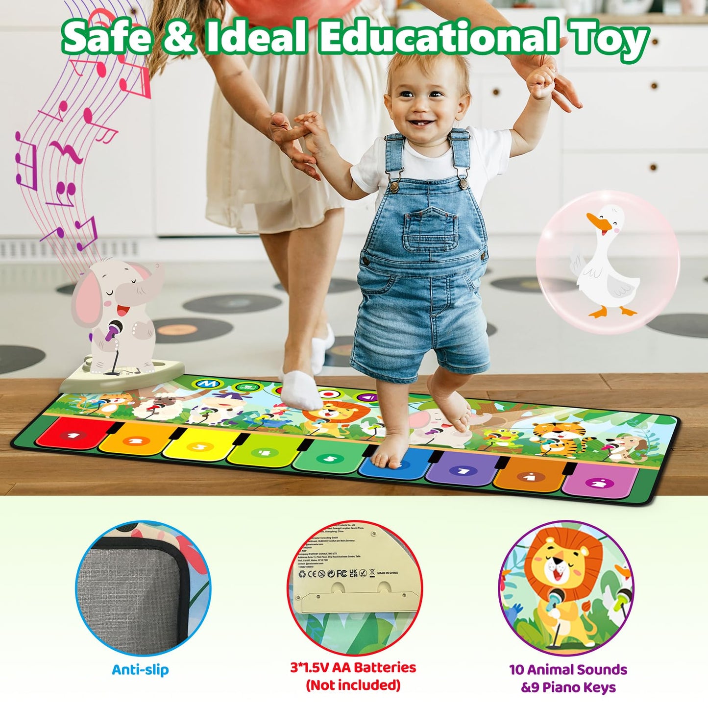 Rodzon 63301 Baby Toy for 1 Year Old, Music Mat for Children with 19 Songs and 10 Animals, Kids Toy for 1 2 3 Years Piano Mat Gift for Girls Boys Christmas Birthday
