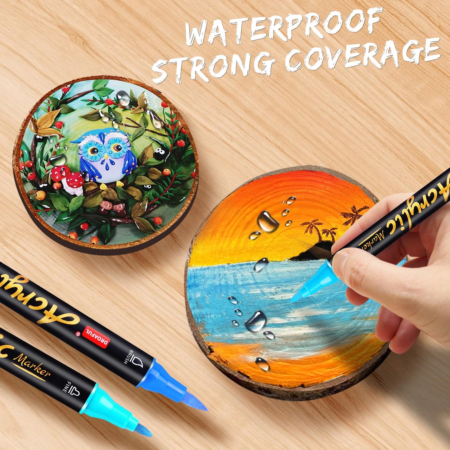 Acrylic paint pens for stones, 36pc. Waterproof, dishwasher safe. Can be used on stones, porcelain, glass, canvas, ceramic, wood, metal, plastic. Quick-drying, non-toxic, odorless.