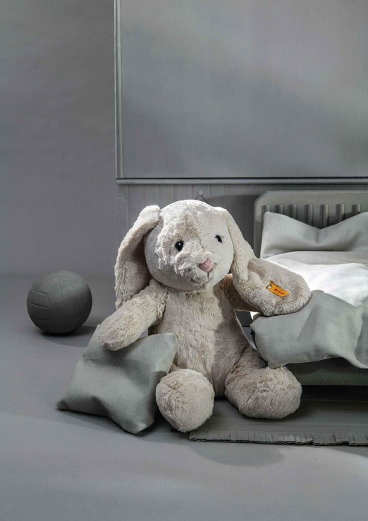Steiff Hoppie Hare with Floppy Ears 28 cm light grey, plush toy, Soft Cuddly Friends, fluffy stuffed animal for cuddling and playing, cuddly toy for girls and boys, machine washable