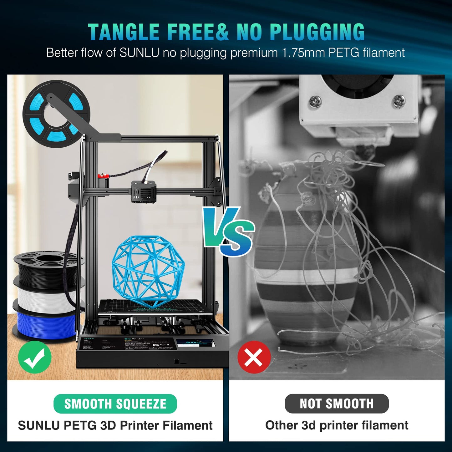 SUNLU PETG Filament 1.75mm, High Strength 3D Printer Filament PETG, Unmatched Durability and Flexibility, 3D Printing Filament, Compatible with Most FDM 3D Printers, 1kg Spool, Gray