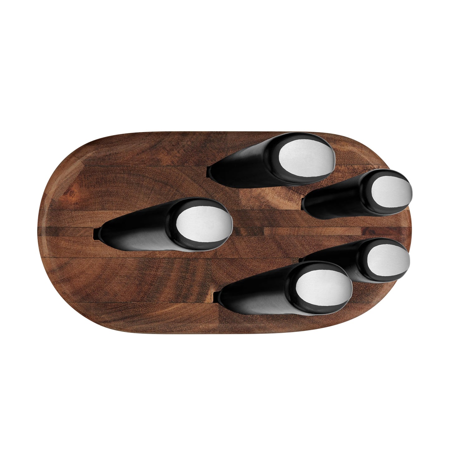 Jamie Oliver by Tefal 5-piece kitchen knife set + block, chef/santoku/bread/utility/paring knives, ice-hardened, German stainless steel blades, acacia wood block, Brown, K267S556