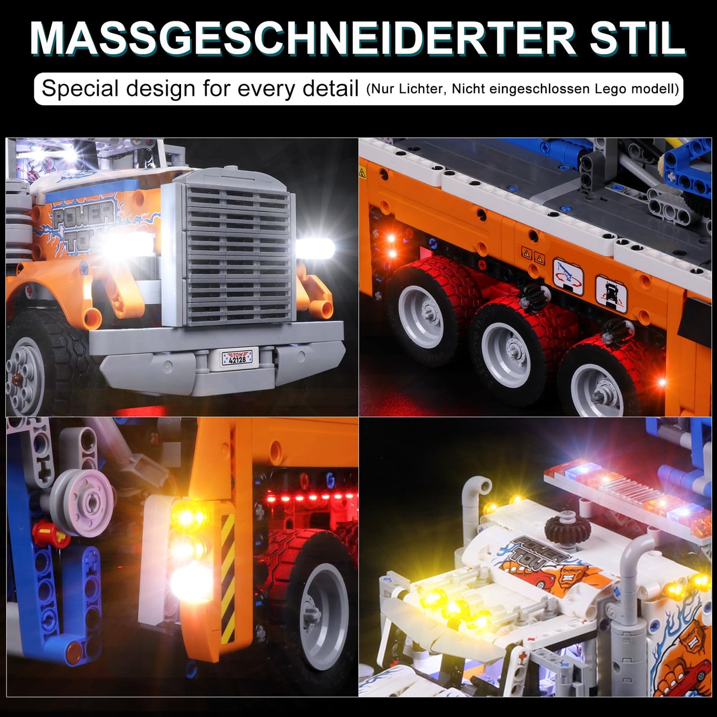 cooldac LED lighting kit compatible with Lego Technic Heavy-Duty Tow Truck, LED light set compatible with Lego 42128 Technic Heavy-Duty Tow Truck model (lights only, no models)