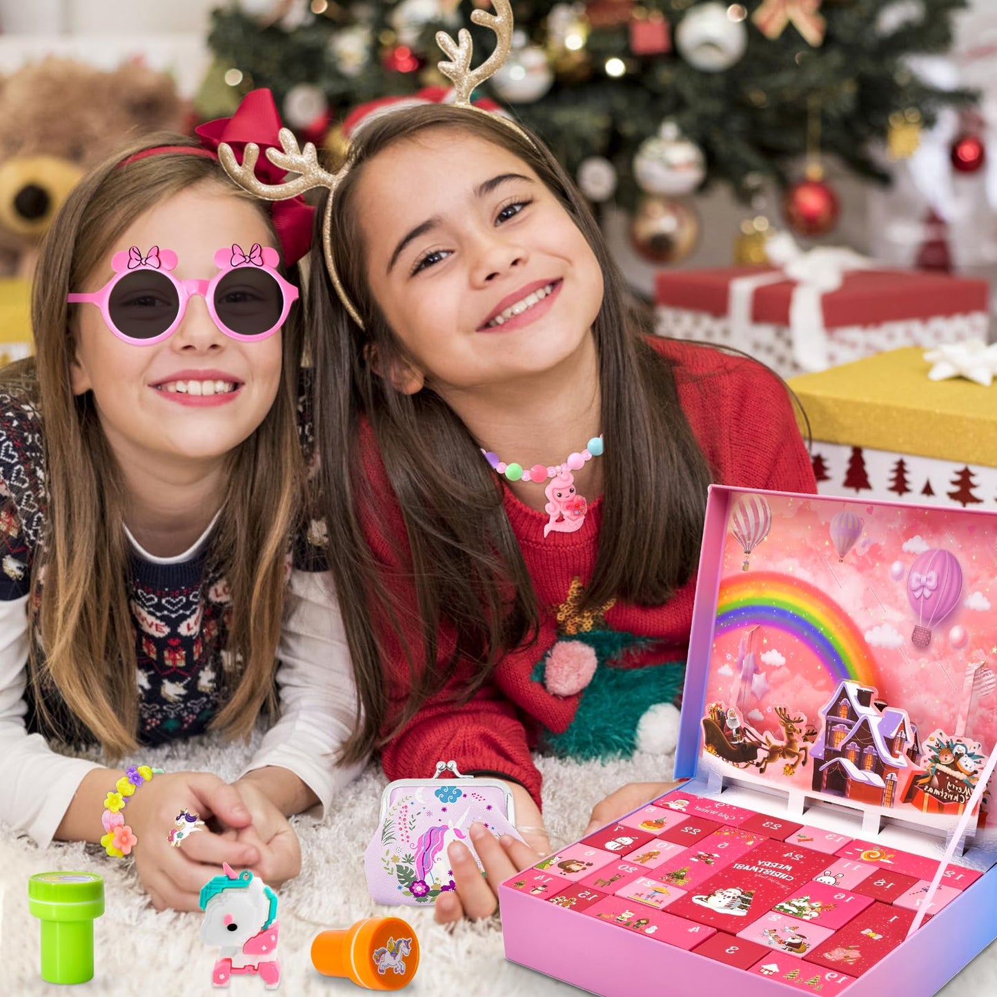 Advent calendar 2025 for children girls, 24 days Christmas countdown gift jewelry advent calendar including toys and hair accessories, gifts for girls
