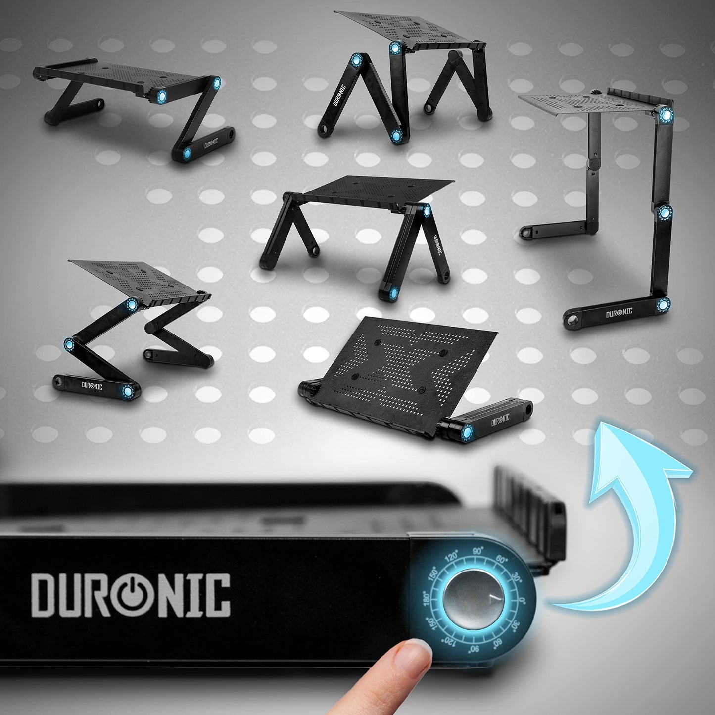 Duronic DML121 Multifunctional Laptop Stand, foldable, adjustable, with 6 joints, for tablet or MacBook.