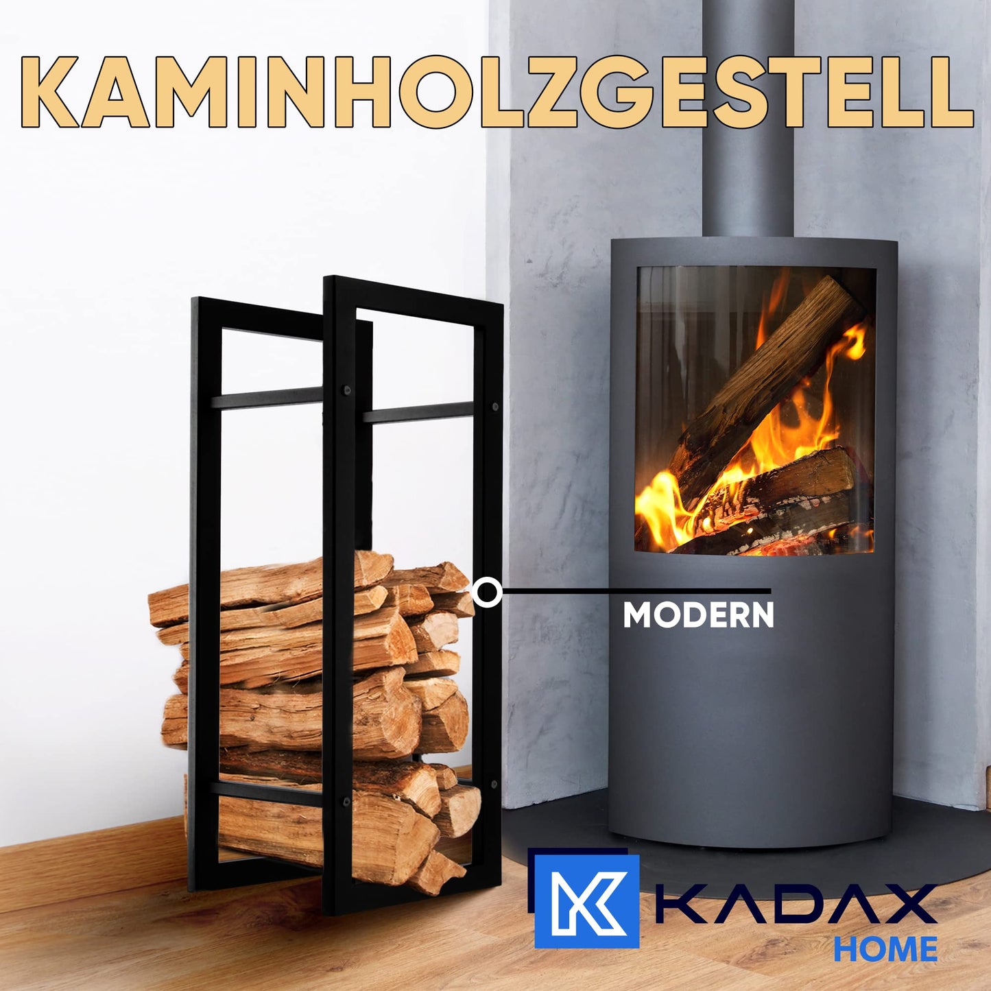 KADAX Fireplace Log Rack, Firewood Holder made of sturdy steel, black powder-coated log holder in various designs (29 x 40 x 90 cm)