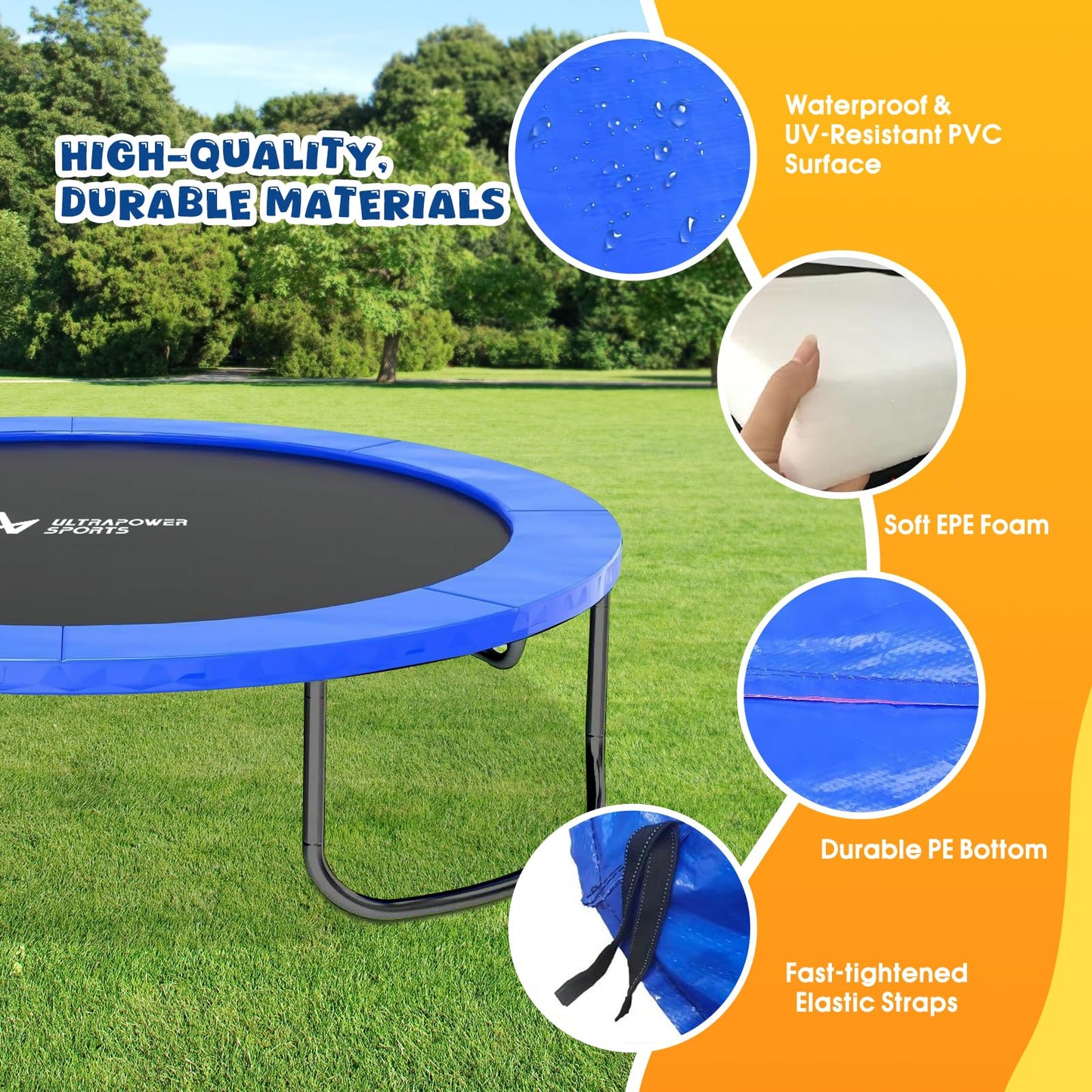 Trampoline Edge Cover Ø 305 cm, Spring Cover, Edge Protection, UV Resistant, Tear-Resistant, UV-Resistant Edge Cover Ø 305 for Trampoline Trampoline Accessories Blue Color, 30cm Wide Universal Frame Padding