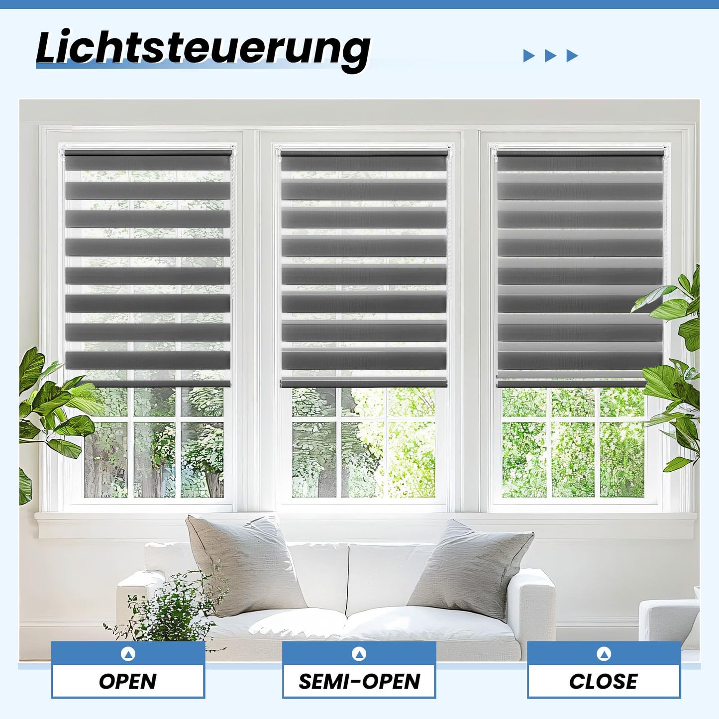 Double roller blind clamp-fix without drilling anthracite B80 x H120cm (fabric width 75cm) Duo roller blinds for windows without drilling clamp roller blind zebra roller blind side-pull roller blind with child safety window blinds for indoors