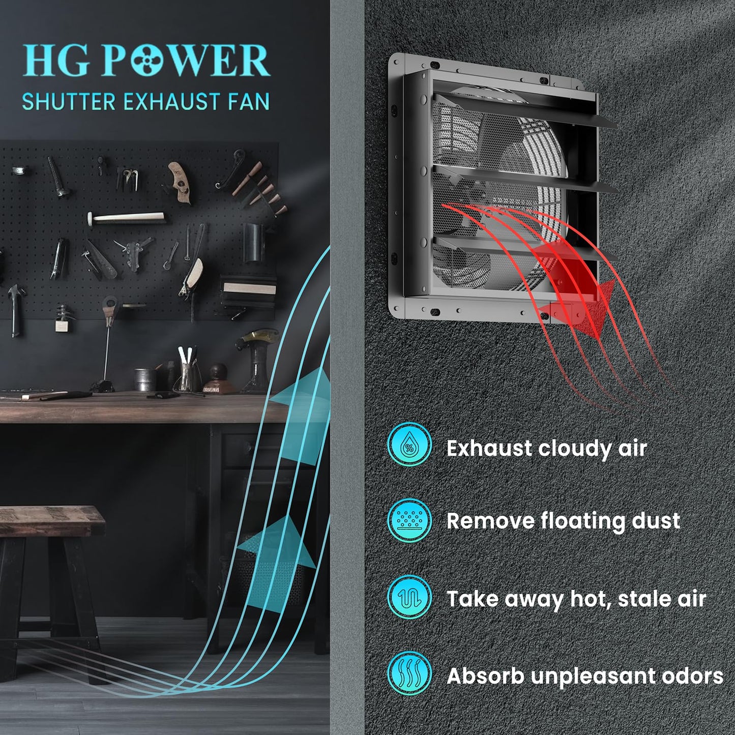 HG Power 250mm exhaust fan with speed controller industrial wall fan 1100m³/h wall ventilator adjustable with mesh screen aluminum window fan with EU plug for basement garage kitchen louvers