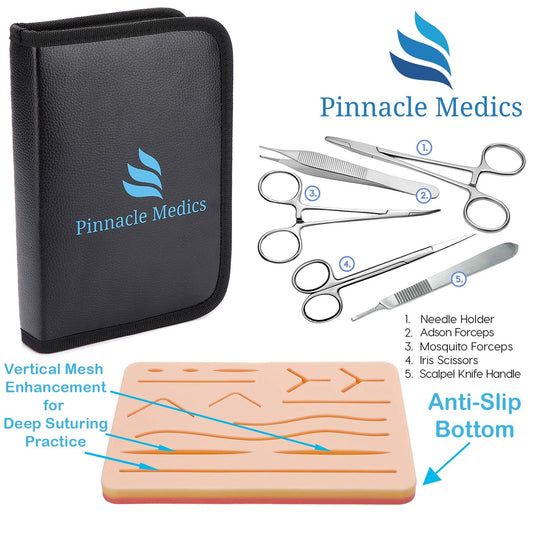 Surgical suture kit | Wound suture practice set | Silicone sewing pad with tool set | 24 wound suture thread surgical sewing kit | Gift for medical students, veterinarians, and dentists | Wound suture video course