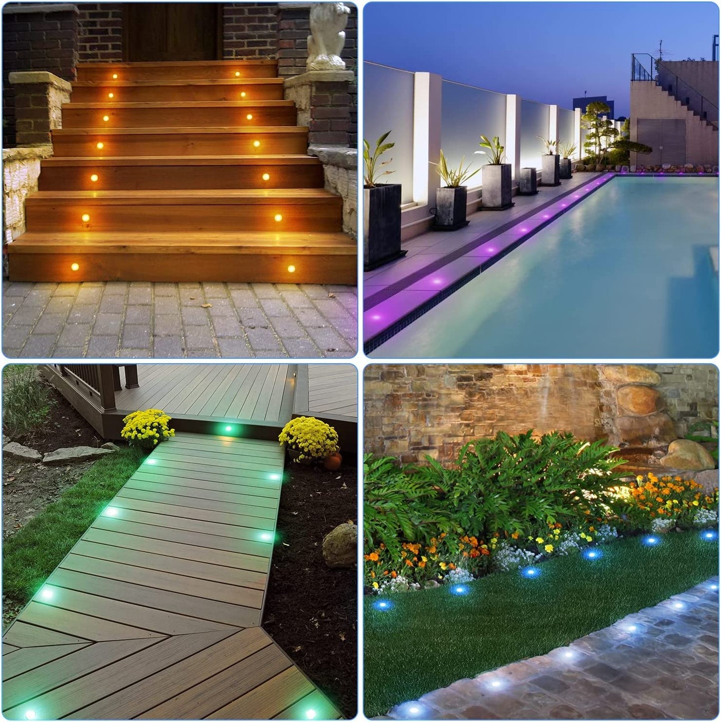10 pieces of RGB LED recessed lights, LED ground recessed light IP67 waterproof 0.6W Ø30mm LED recessed light for terrace, kitchen, and garden LED lamp.