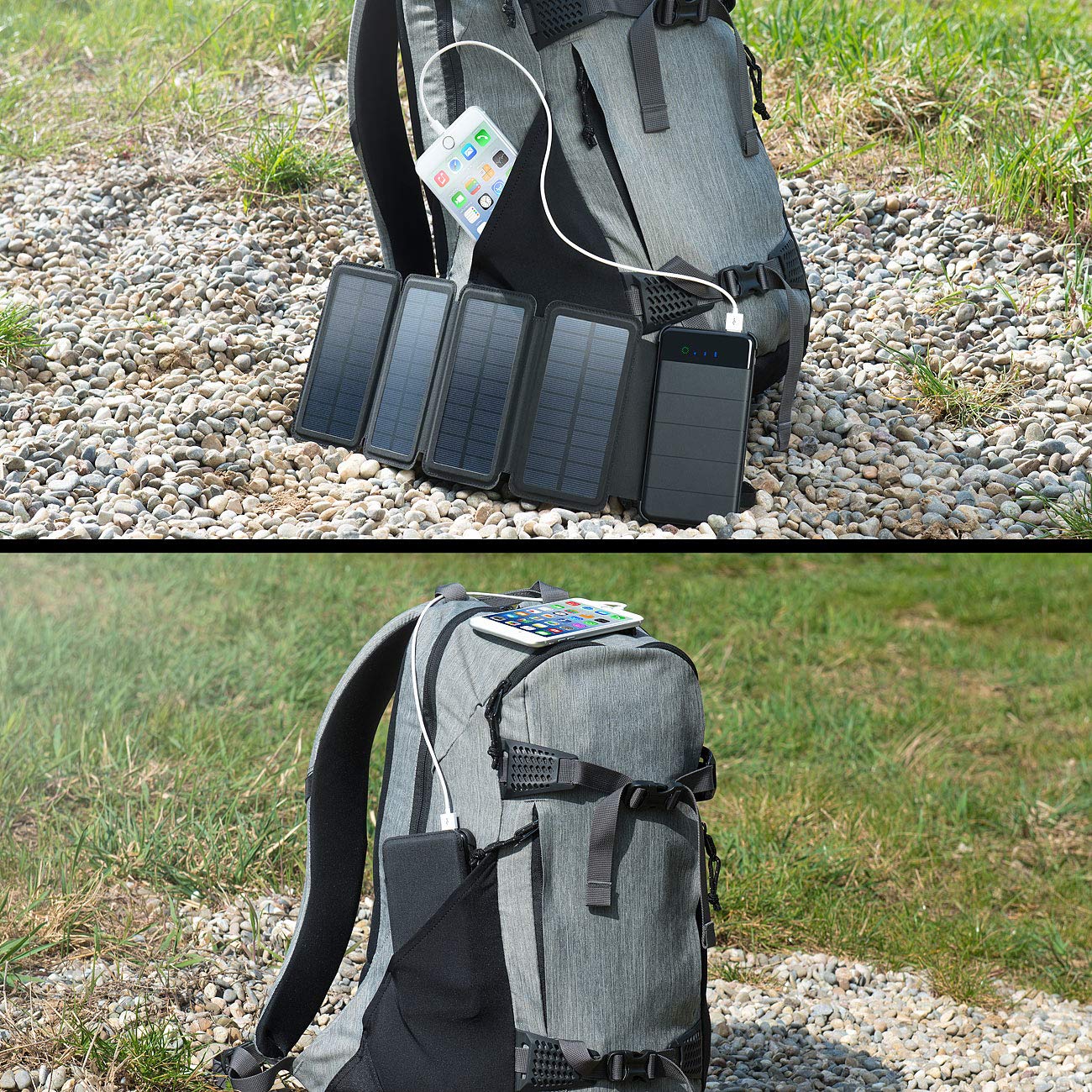 revolt solar bank: solar power bank, foldable solar panel, LED lamp, 8,000 mAh, 2.1 A, 5W (portable solar panel, USB solar panel, phone charging station)