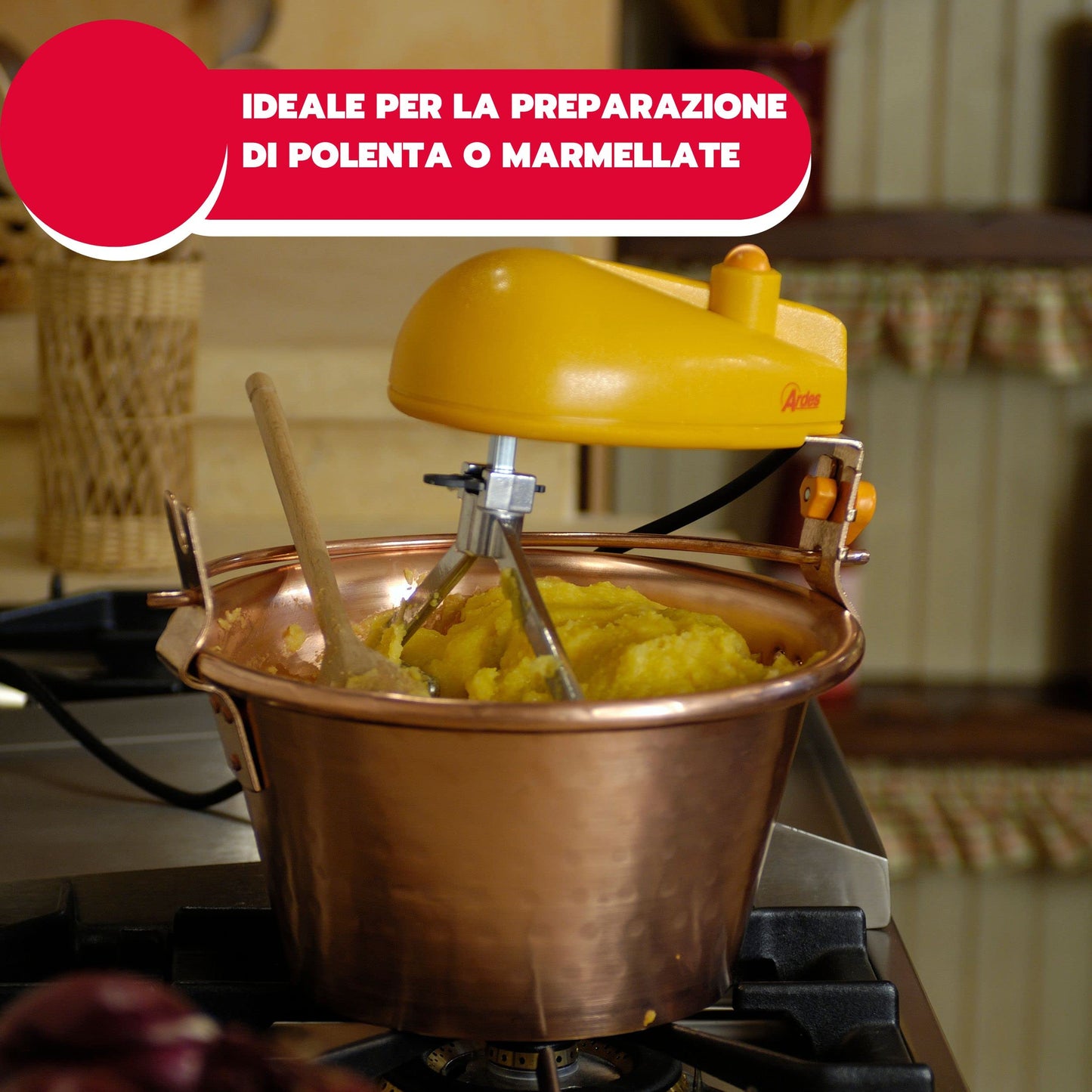 ARDES - AR24AM60 Copper pot 26cm diameter Mixer for jam Polenta, Ardes mixer pot with electric motor, bayonet closure, easy cleaning, Electric Polenta mixer 4/7 portions