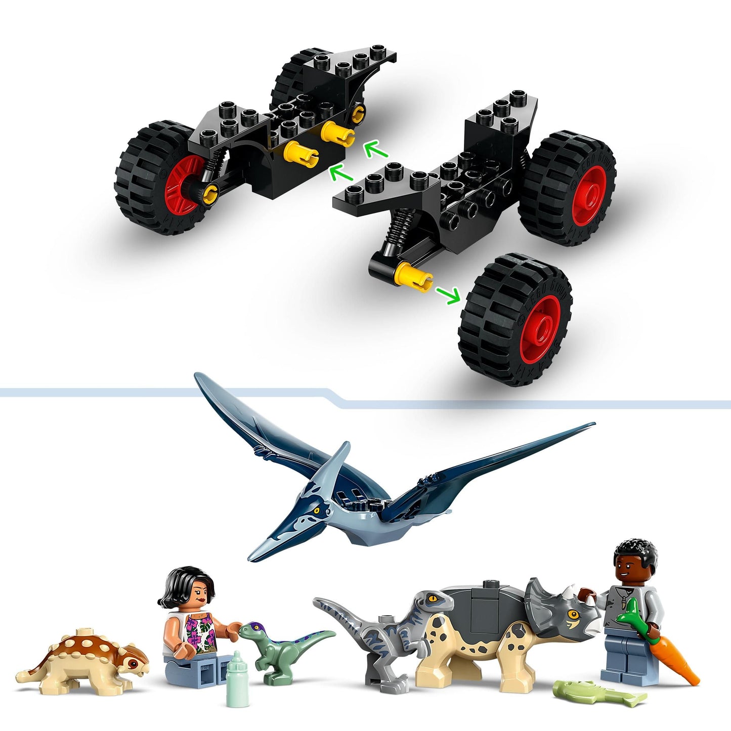 LEGO Jurassic World Baby Dino Rescue Center set features small dinosaur figures including Triceratops, Ankylosaurus, and Velociraptor. Perfect gift for boys and girls aged 4+ to build. Item number 76963.
