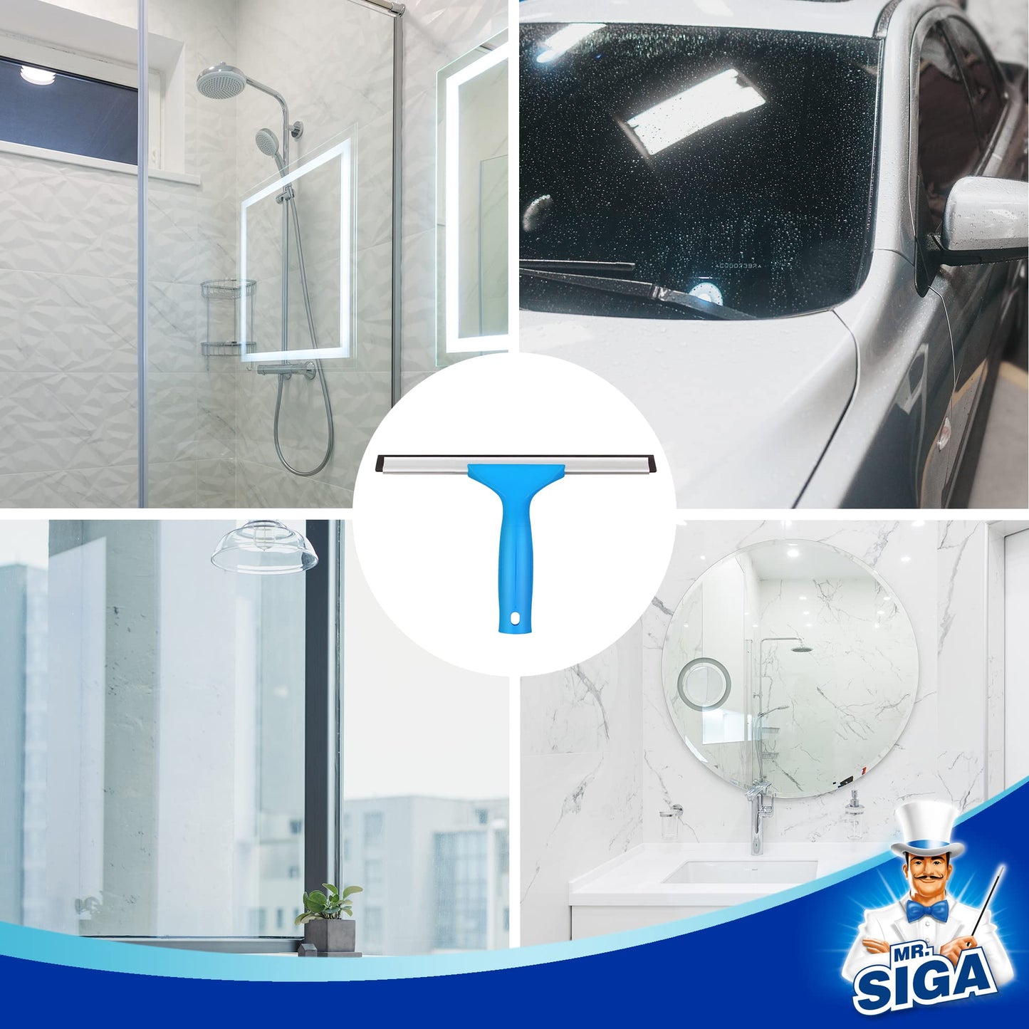 MR.SIGA Window Squeegee and Window Scraper Combo Set, 2 in 1 professional window cleaning kit, glass wiper for shower and glass door.