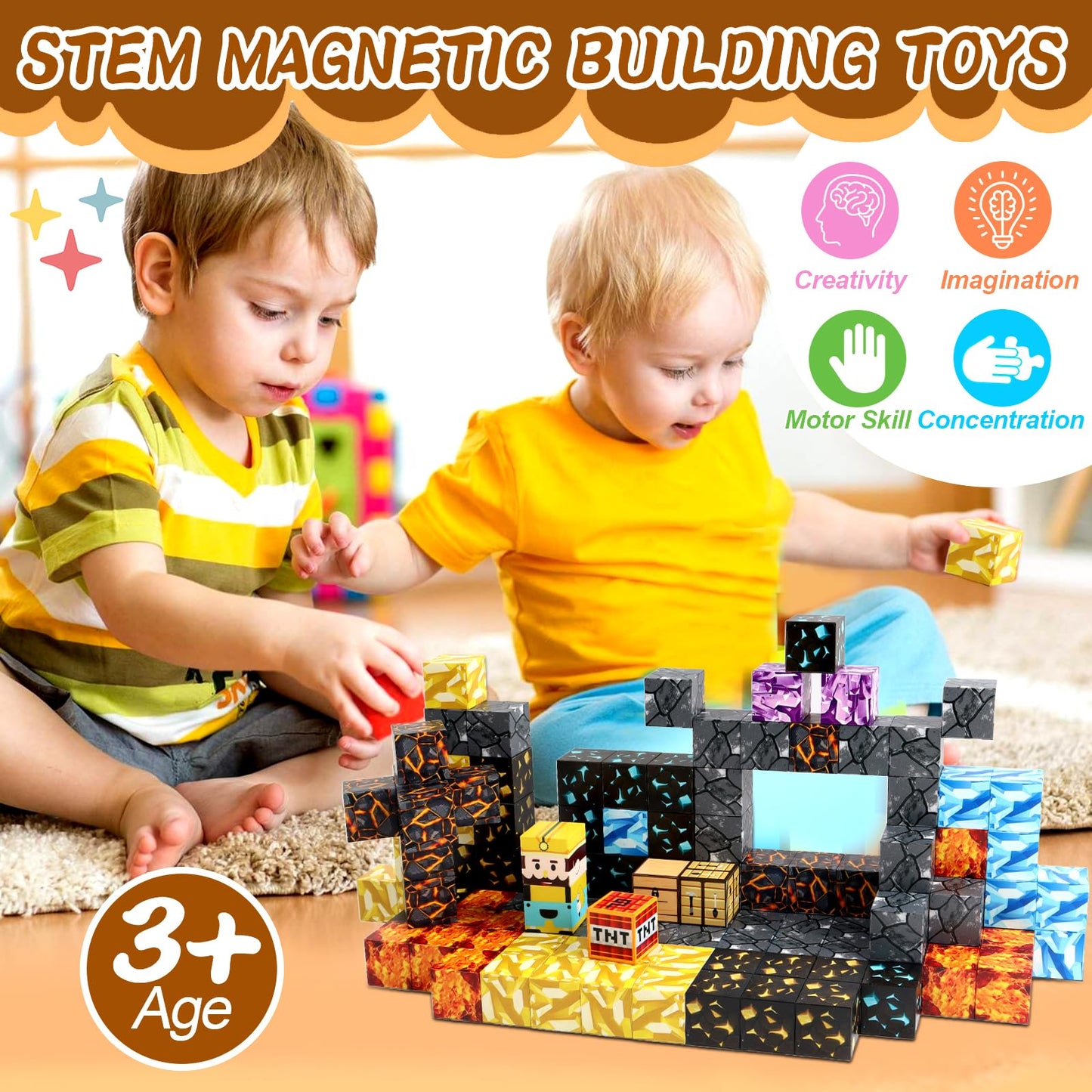 122 Piece Magnetic Building Blocks Set, Magnetic Building Blocks, Christmas Building Blocks Set for Boys and Girls Ages 3 4 5 6 7 8, Creative Toy for Kids Ages 3 and Up.