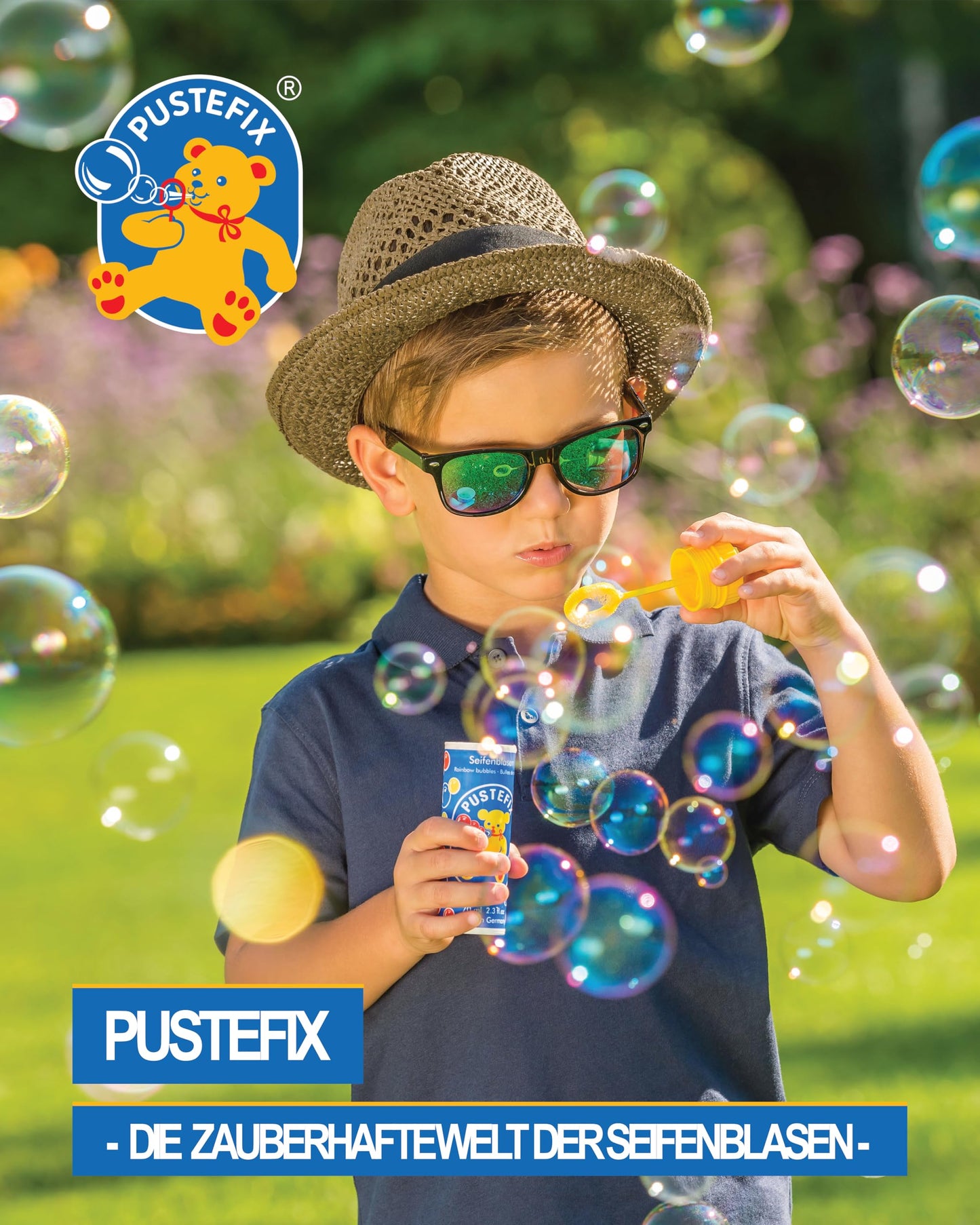 PUSTEFIX Multi-Bubble Trumpet + 2.5L Refill Canister of Bubble Solution I Colorful Bubbles Made in Germany I Bubble Toy for Kids' Birthdays, Weddings I Fun for Kids & Adults