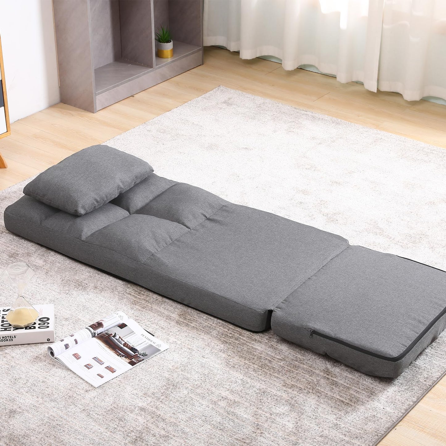 FLOGUOOR floor chair with backrest, floor sofa 14 level adjustable, floor seat up to 150kg load capacity, floor sitting cushion (8823) Gray