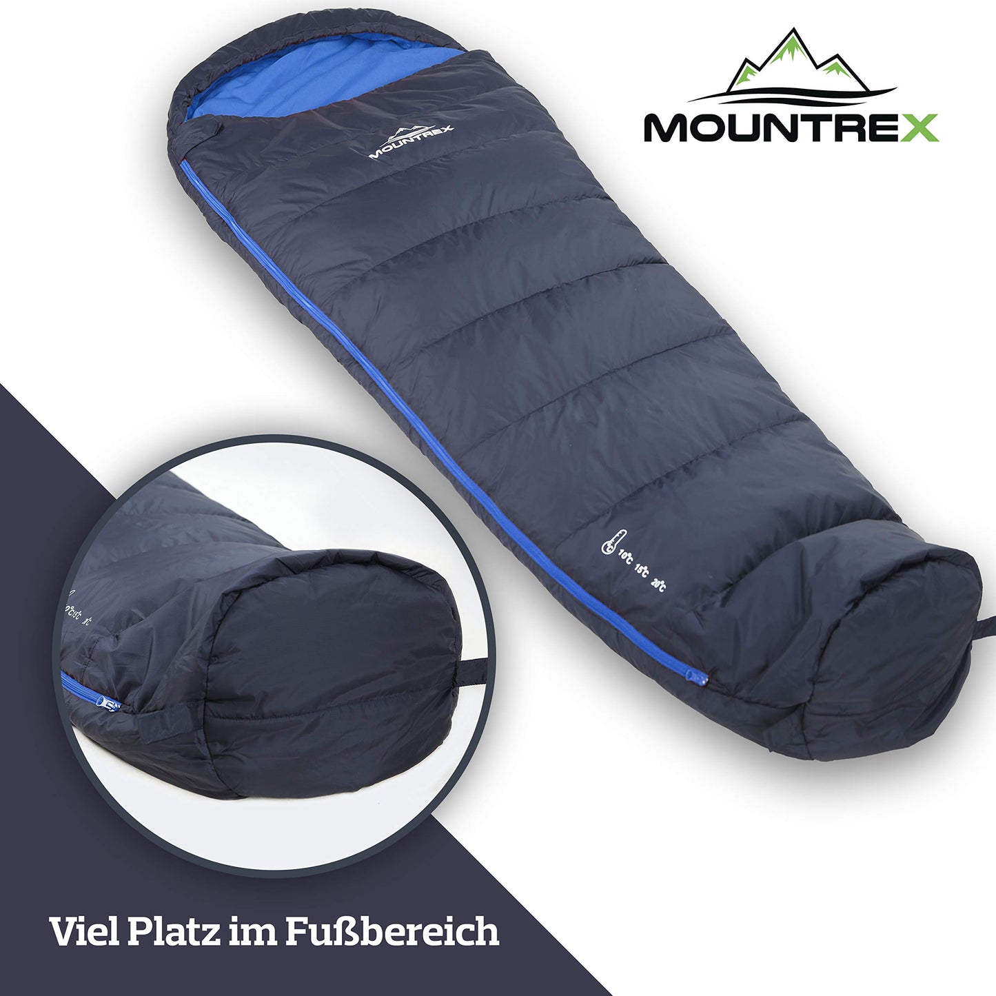 MOUNTREX® Sleeping Bag - Small pack size & Ultralight (760g) - Outdoor summer sleeping bag, mummy sleeping bag (205x80cm) - Compact, warm and light for camping, traveling or festivals - Linkable
