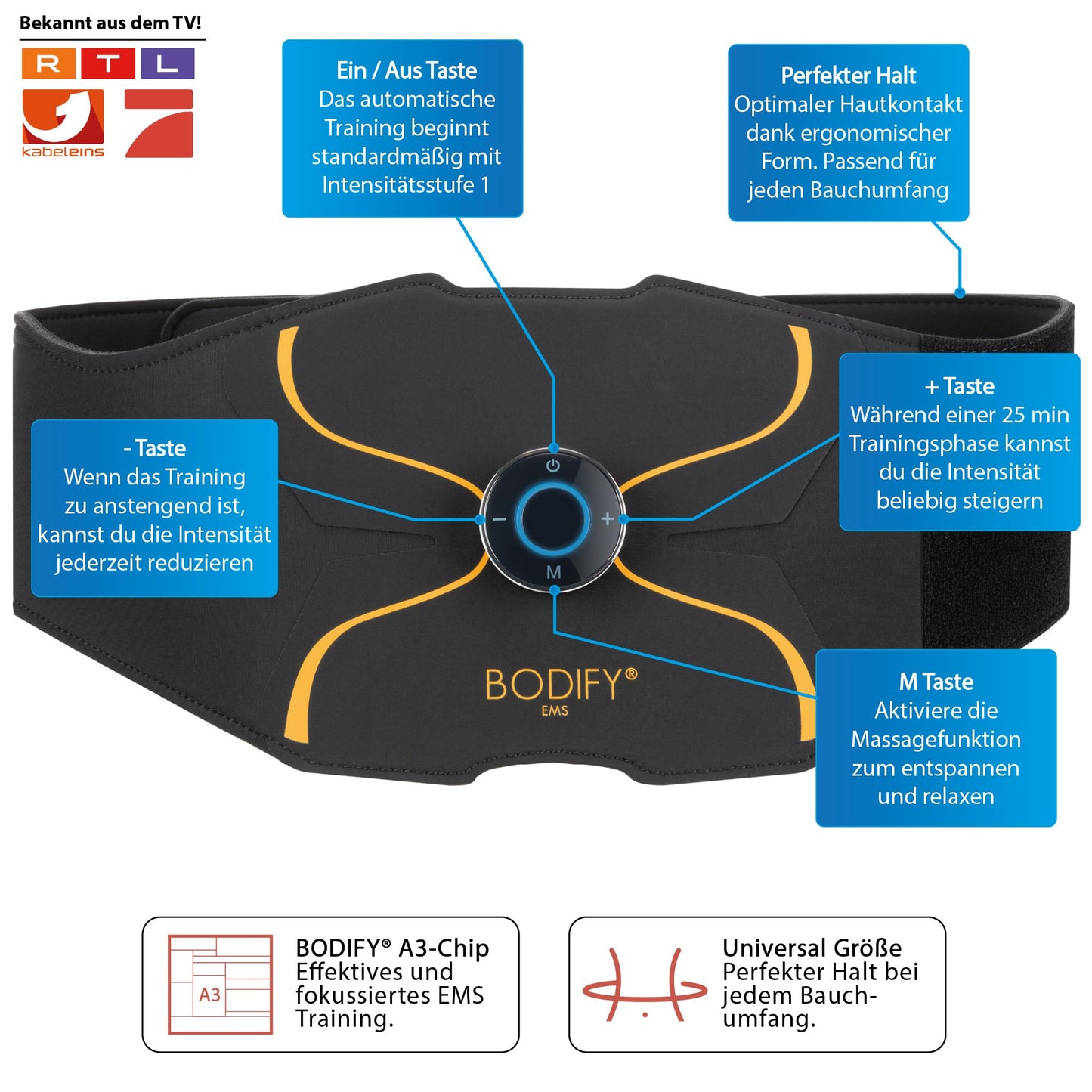 Bodify® EMS Abdominal Trainer Pro - Targeted stimulation of the abdominal muscles! - Muscle building - Abdominal trainer - Stimulation device for abdominal muscles - Abdominal muscle trainer for men and women The ORIGINAL