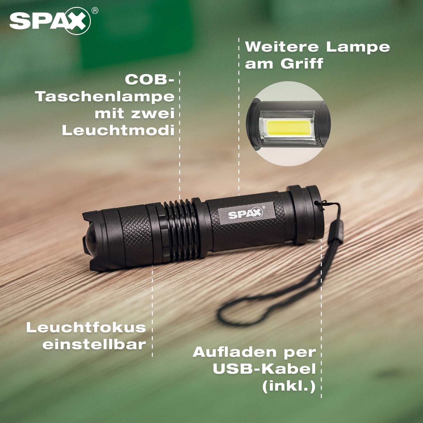 SPAX Camping set - 18 tent screws, 2 bits, 18 washers & flashlight, screw pegs for securing tent, awning, sail, canopy - 8000000294600