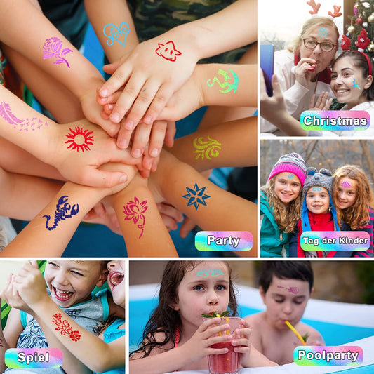 Glitter Tattoo Set for Kids, Glitter Tattoos for Girls Temporary, 41 Colors Glitter Powder 215 Rhinestones 204 Stencils 3 Glue 5 Brushes Waterproof Tattoos for Parties Gift for Kids Christmas