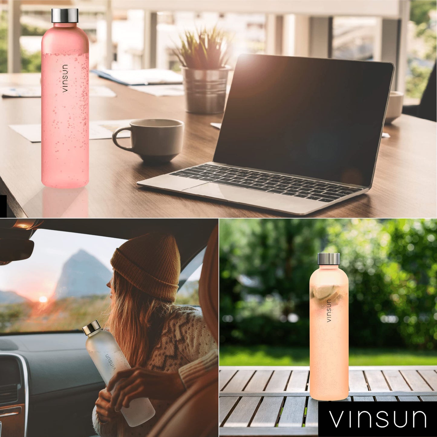 VINSUN 1l blue reusable sustainable bottle, suitable for carbonation, BPA-free, Tritan - sports bottle for outdoor, school, university, bike, office, gym.