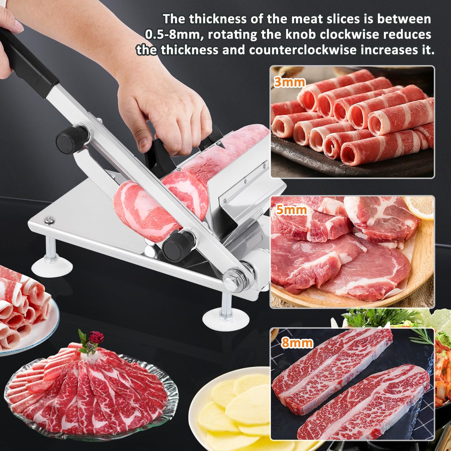 BAOSHISHAN Manual Frozen Meat Slicer 0.5-8mm Adjustable Thickness Meat Slicing Machine for Hotpot Preparation