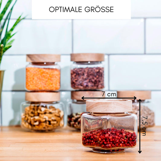 Econovo® spice jars set square with lid (6 pieces) made of borosilicate glass, spice jars storage jar airtight, storage containers glass set for spices and food 220ml