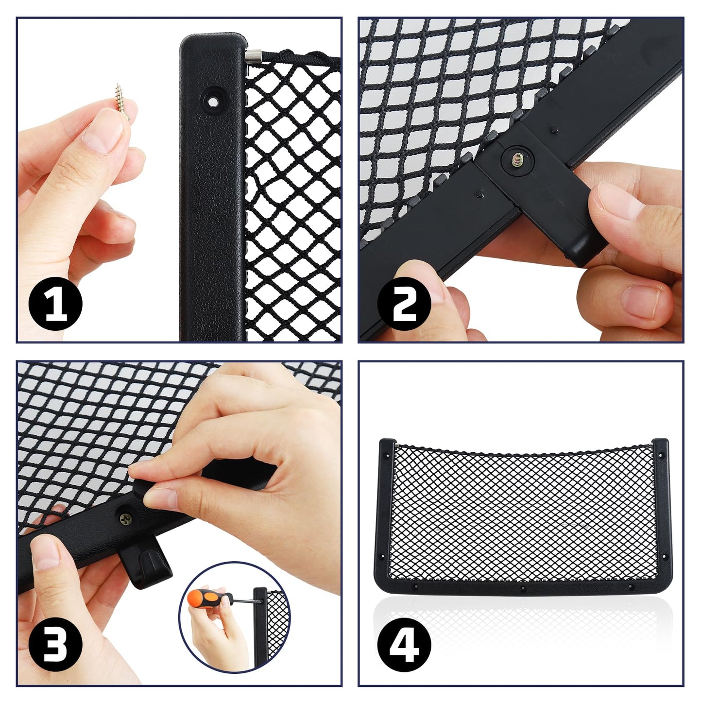 Omtofo 4 Piece Trunk Net Bag, 42x21cm Car Storage Net, Multifunctional Car Seat Storage Net, Luggage Net Storage Net for RV, Camper, Truck, Boats, Vans